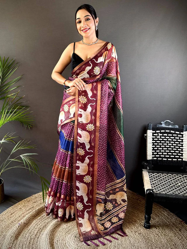 Radiant Ikat Print Printed Cotton Saree — Printed Cotton
