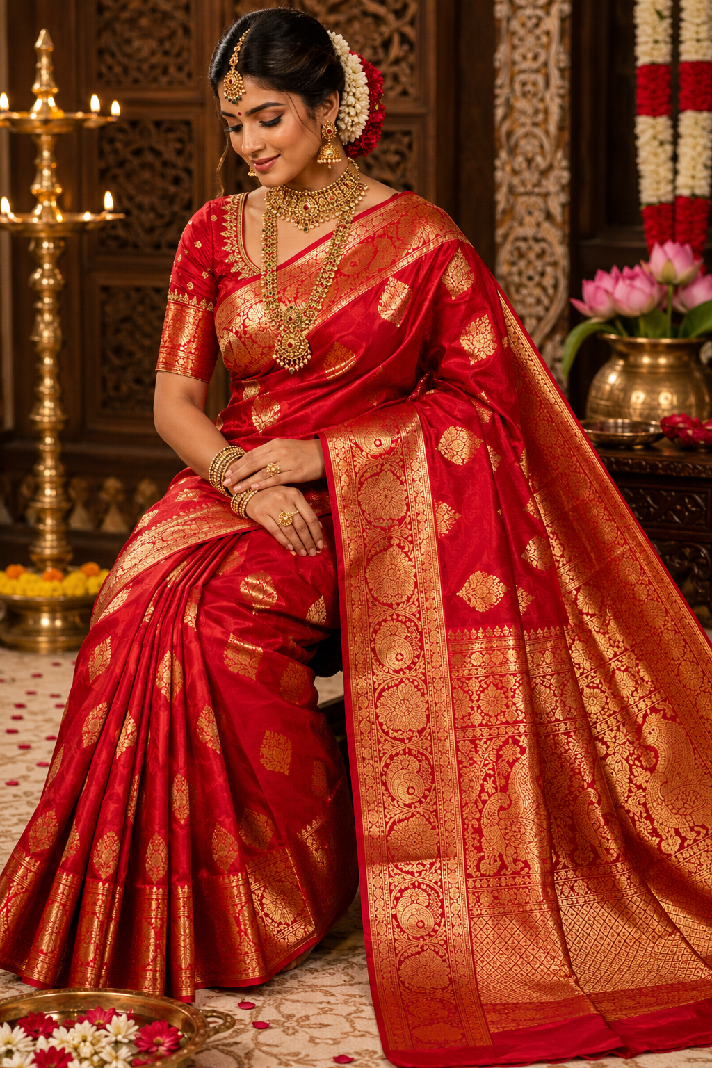 Traditional Bridal Red Kanjivaram Silk Saree — Kanjivaram Pure Silk