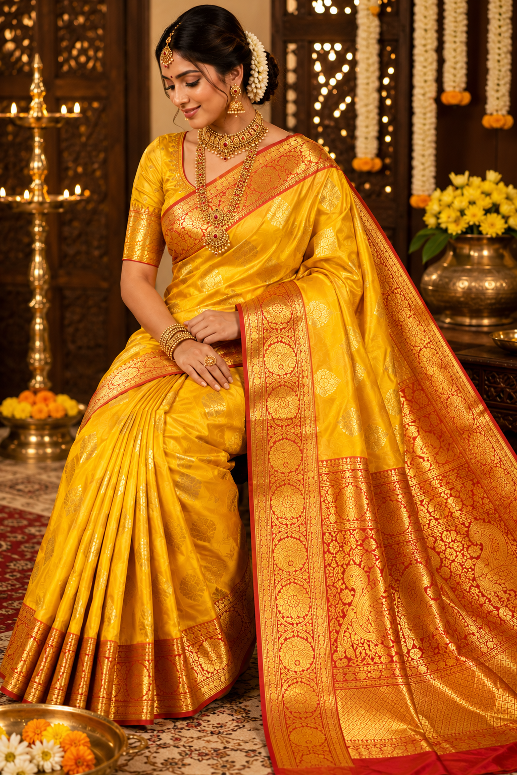 Stunning Crimson Bridal Silk Saree — Kanjivaram Bridal Silk