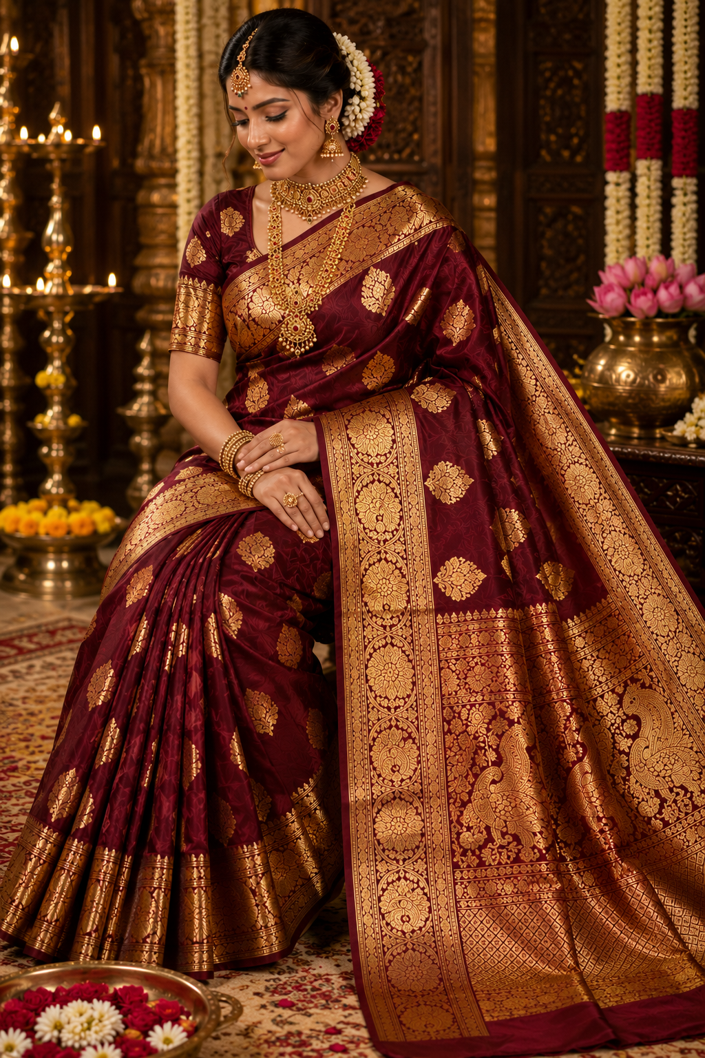 Royal Maroon & Gold Kanjivaram Silk Saree — Kanjivaram Pure Silk