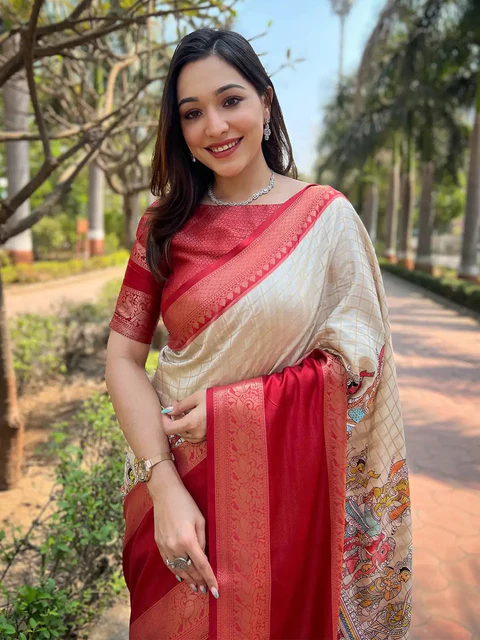 Handwoven Powder Blue Organza Saree — Printed Organza
