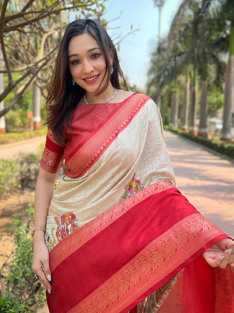 Cream Colour Soft Silk Saree — Mysore Crepe Silk