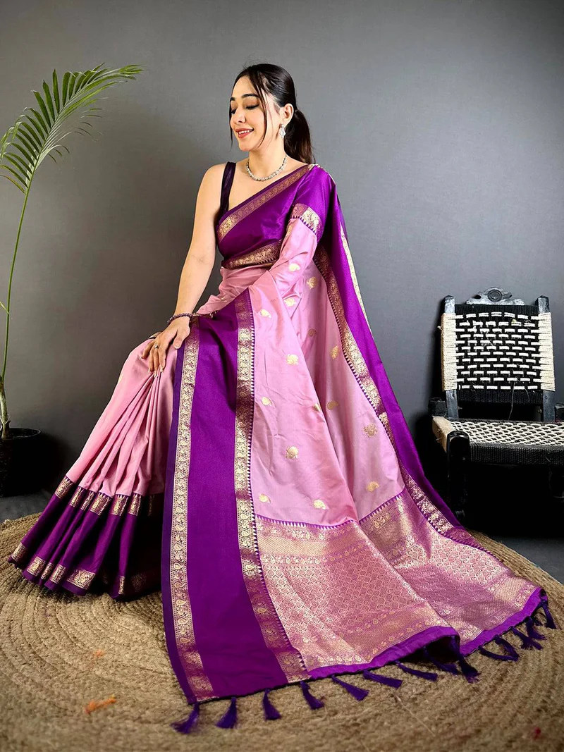 Pink Gadwal Pure Soft Silk Saree — Mill Cotton