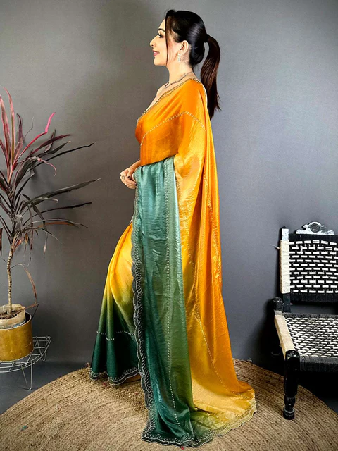 Chic Ikat Print Printed Cotton Saree — Printed Crepe