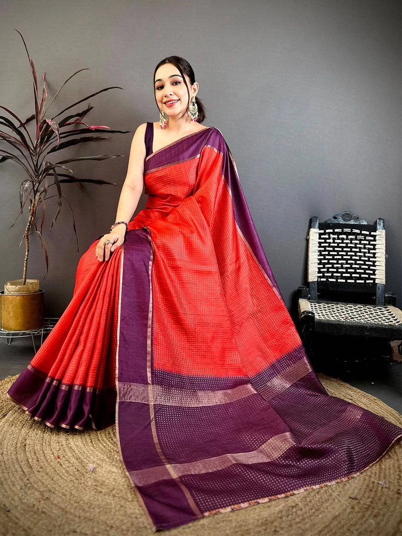 Premium White & Blue Cotton Saree — Khadi Cotton