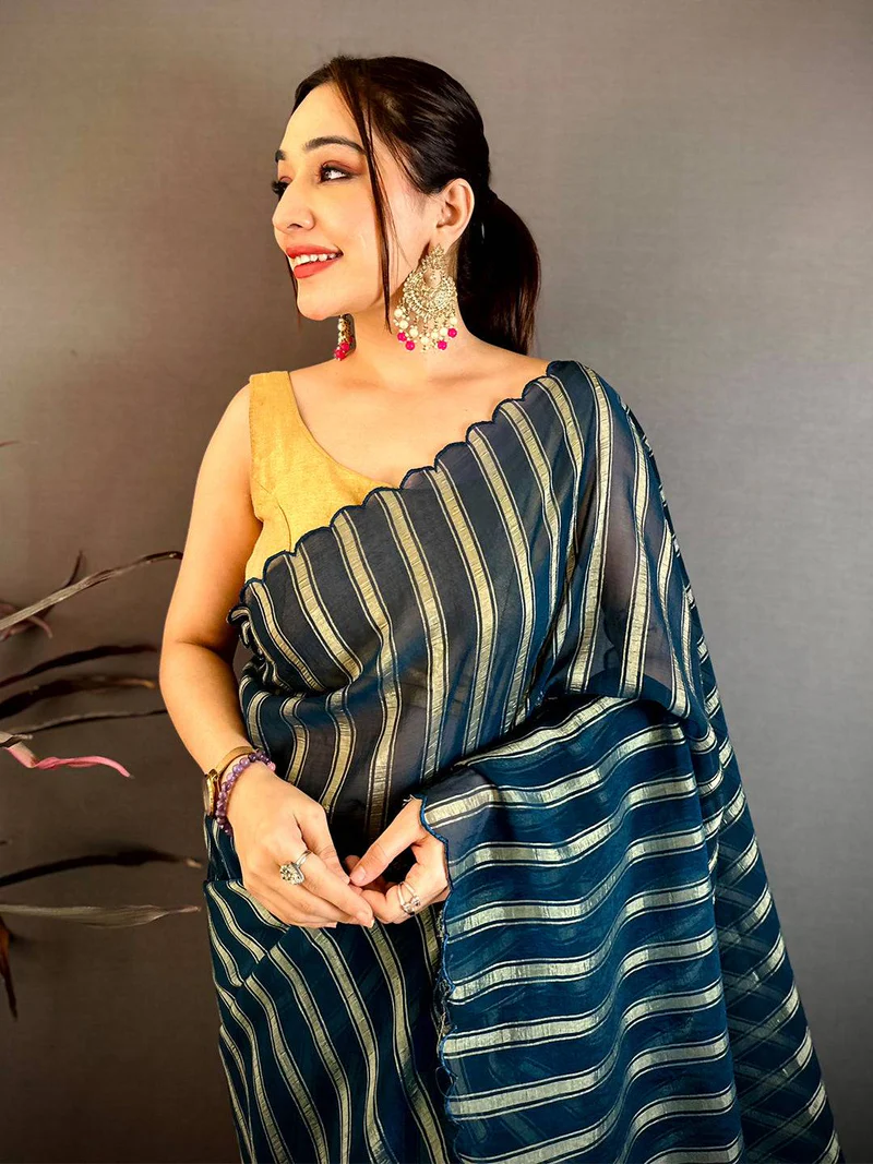 Exquisite Off-White Linen Saree — Jute Linen