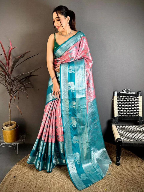 Festive Beige Tussar Silk Saree — Printed Tussar Silk