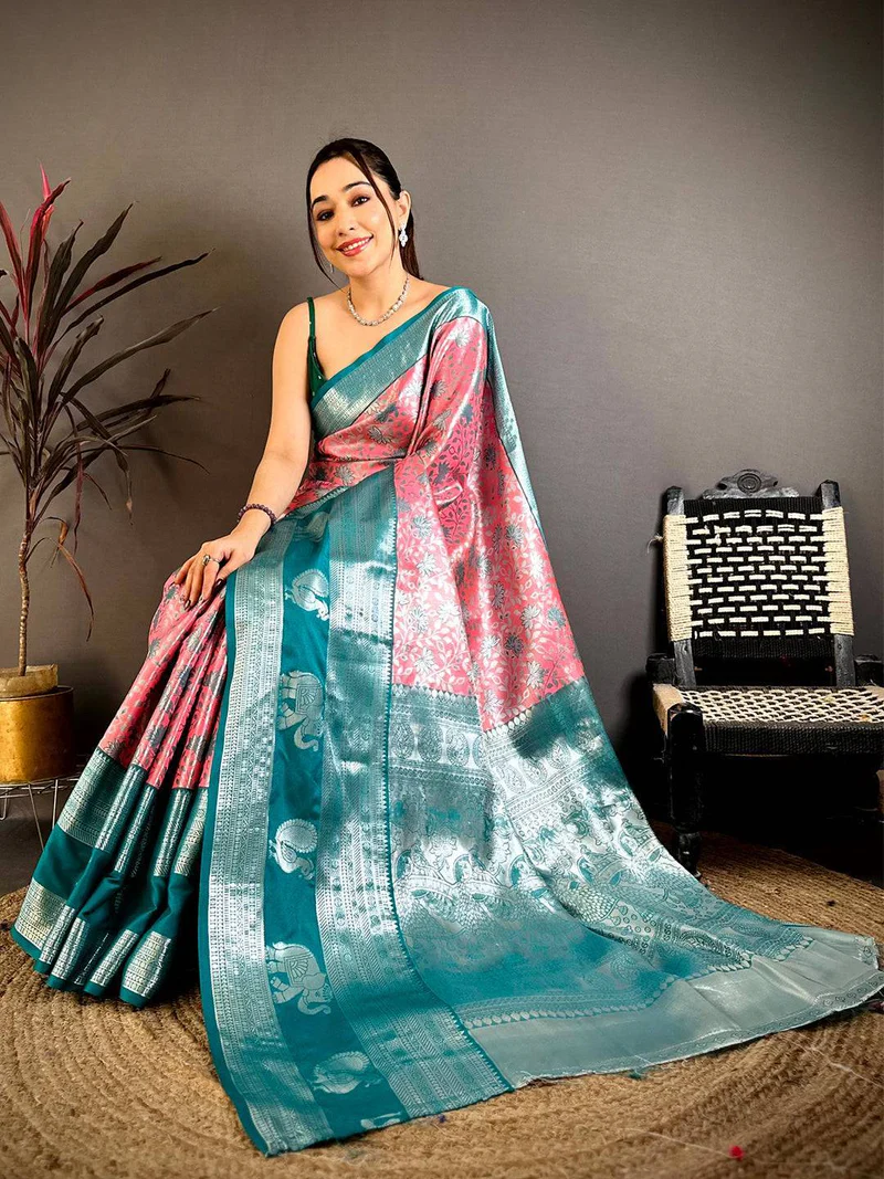 Pink Dharmavaram Double Saree — Kanjivaram Pure Silk