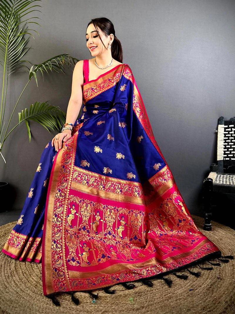 Royal Yeval Paithani Soft Silk Saree — Temple Border Silk