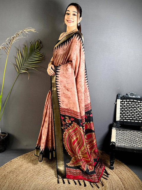 Elegant Crimson Bridal Silk Saree — Heavy Zari Silk