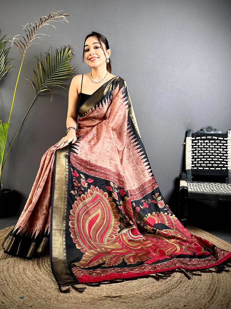 Vibrant Deep Pink Banarasi Silk Saree — Banarasi Katan Silk