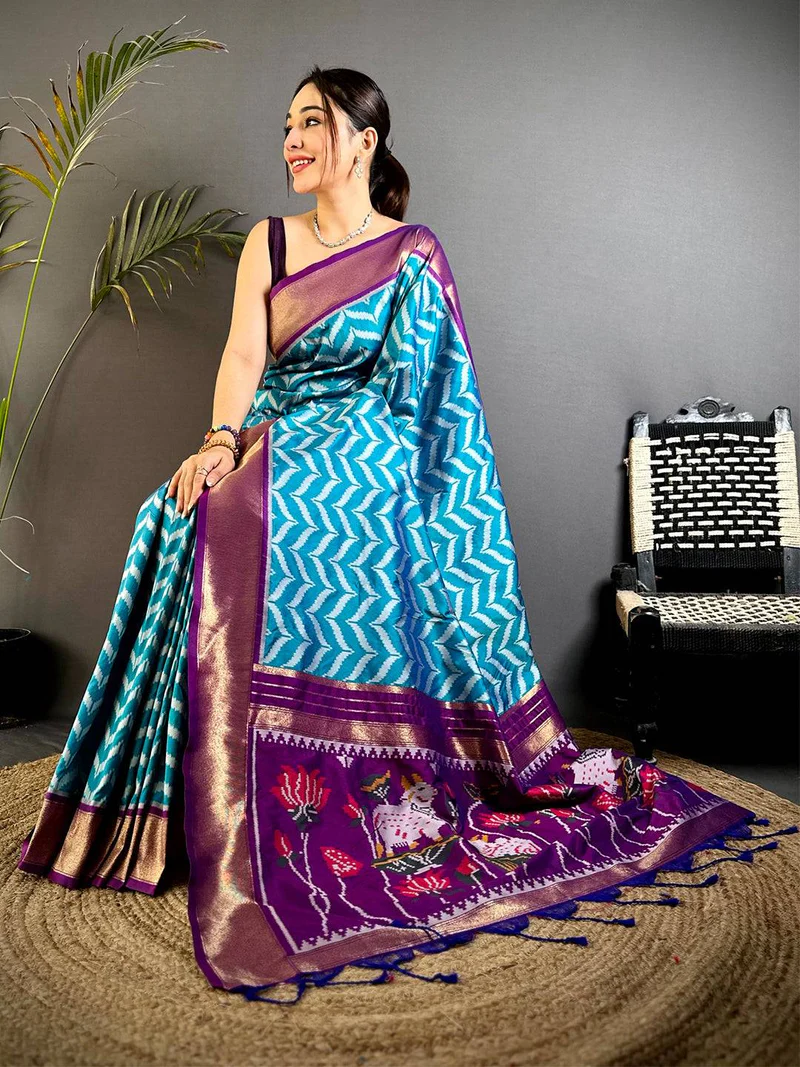 Exquisite Powder Blue Organza Saree — Embroidered Organza