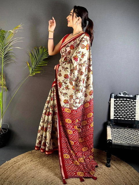 Elegant Ikat Print Printed Cotton Saree — Printed Crepe