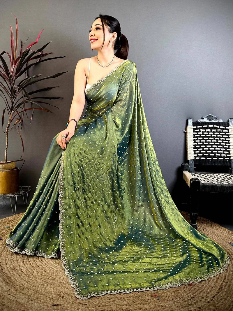 Royal Pearl Zircon Embellished Saree — Mysore Crepe Silk