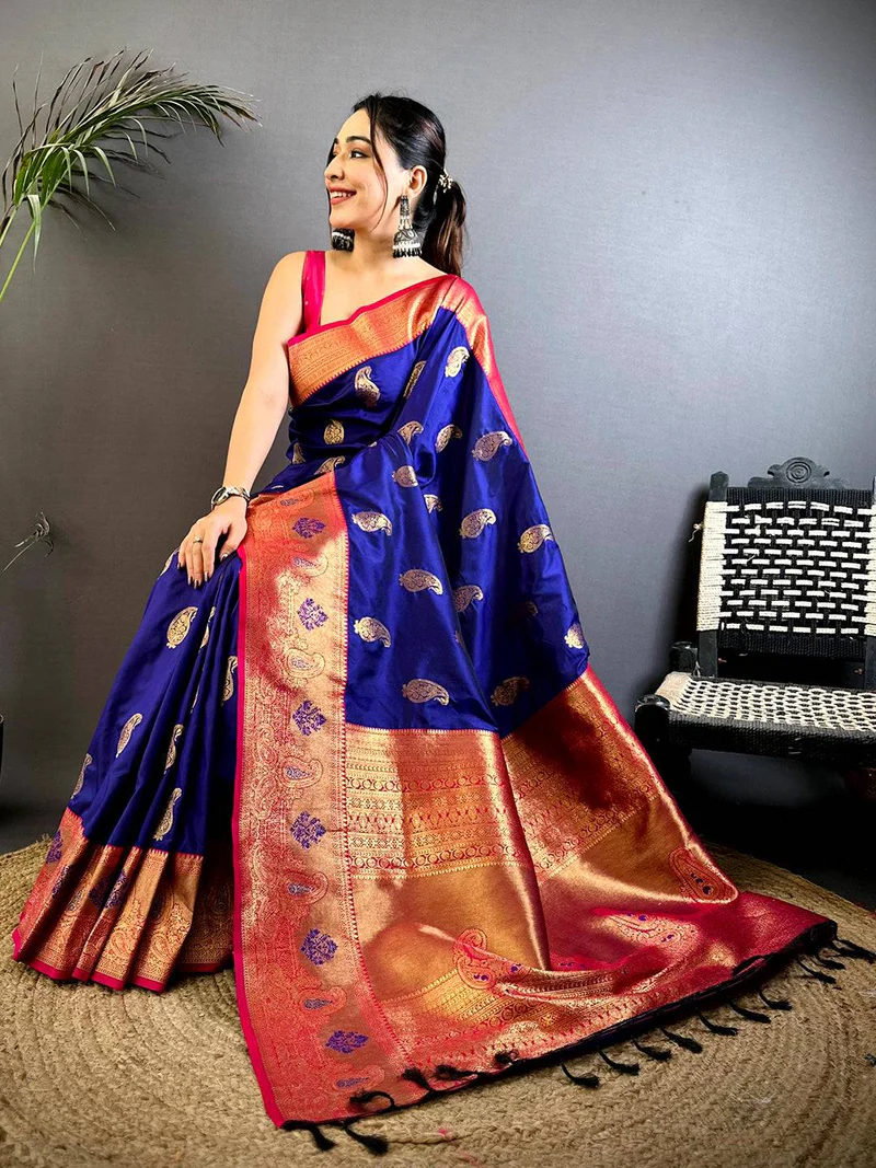 Graceful Purple Kanjivaram Style Soft Silk Saree — Banarasi Georgette Silk
