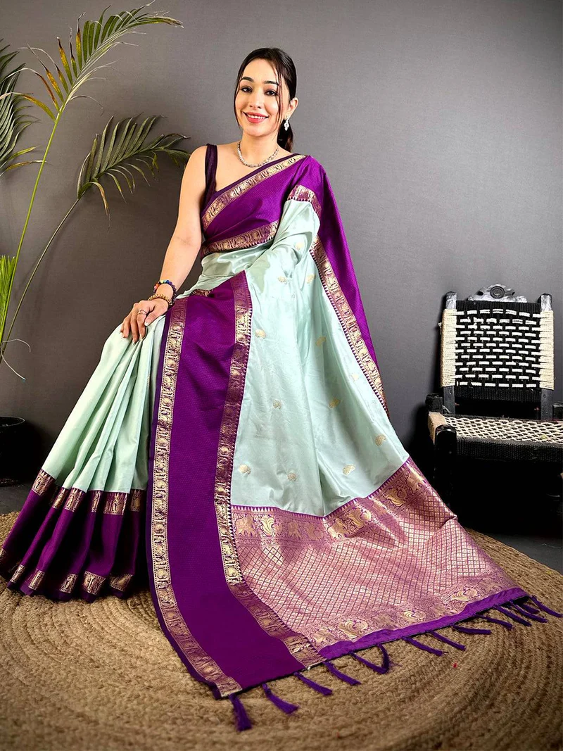 Royal Striped Print Printed Cotton Saree — Printed Cotton