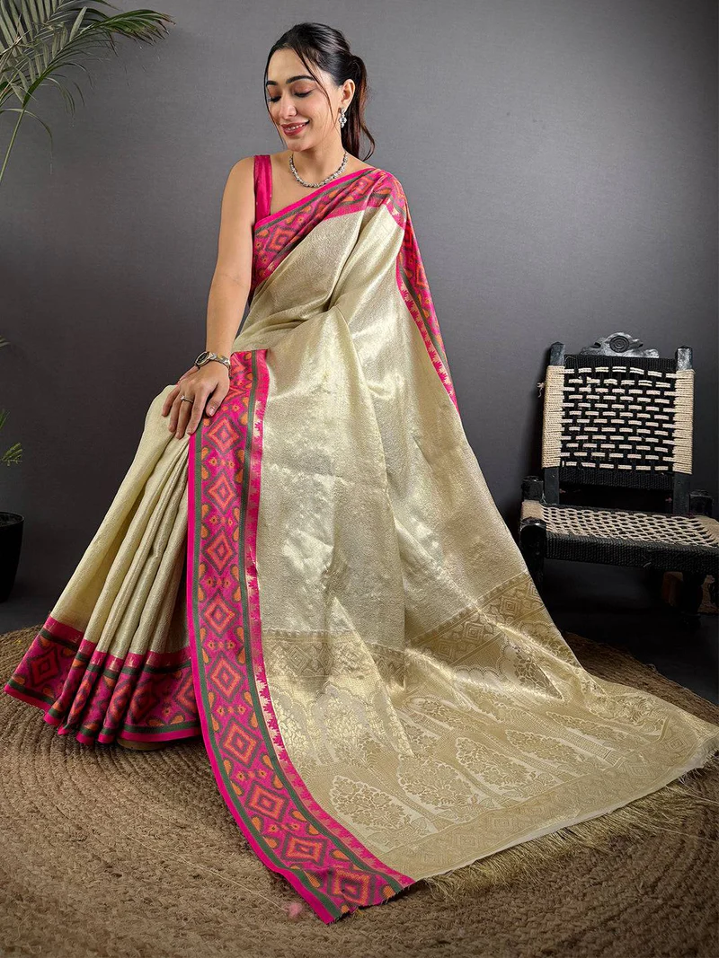 White Pochampally Saree — Khadi Cotton