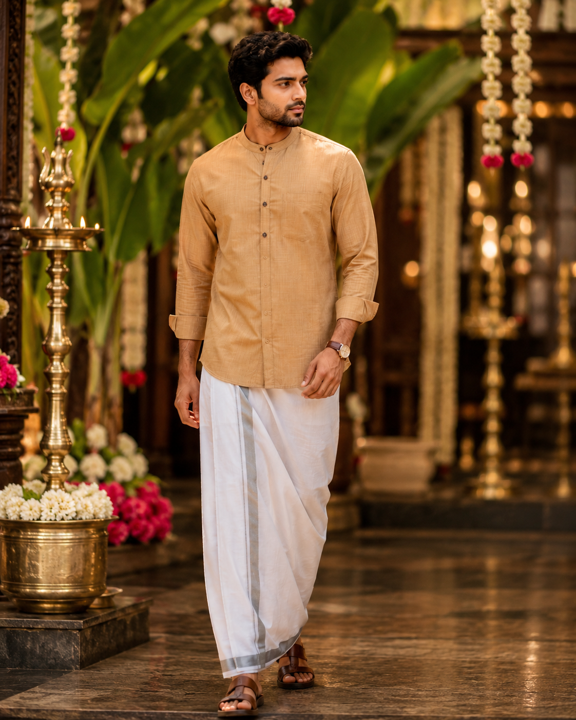 Mellizhai Kurta Combo - Dusar Color with Silver Zari Border — Cotton