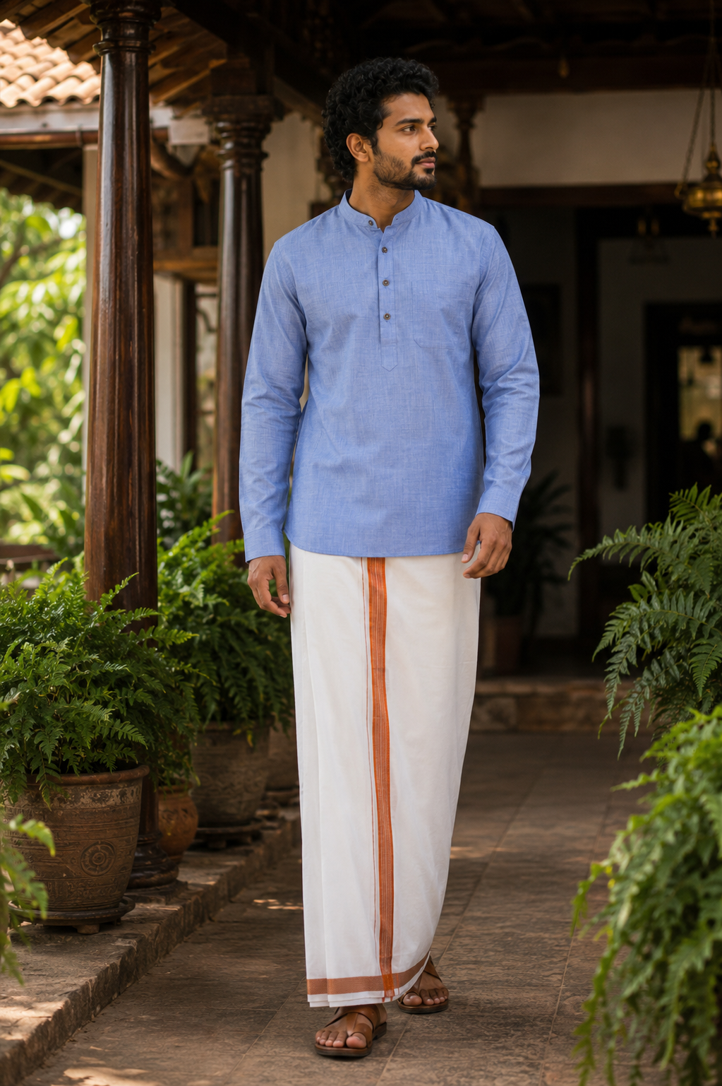 Mellizhai Kurta Combo - Dusar Color with Copper Zari Border — Cotton