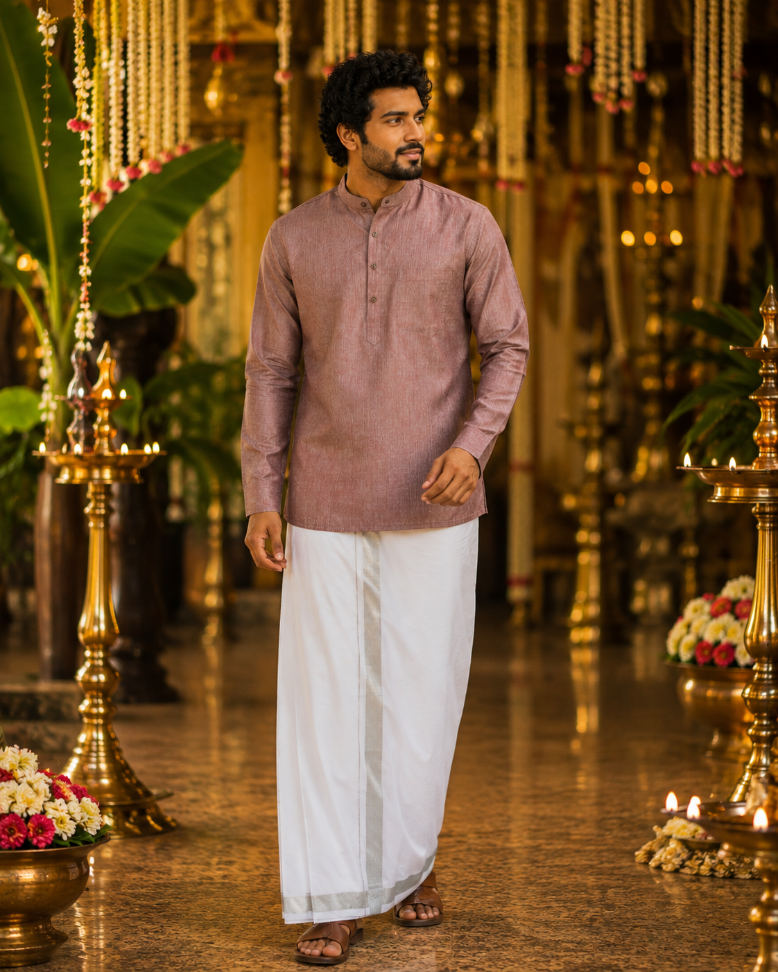 Mellizhai Kurta Combo - Dusar Color with Silver Zari Border — Cotton