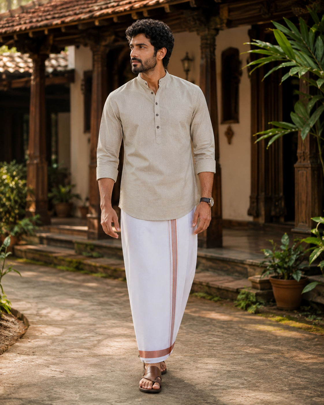 Mellizhai Kurta Combo - Grey Color with Copper Zari Border — Cotton