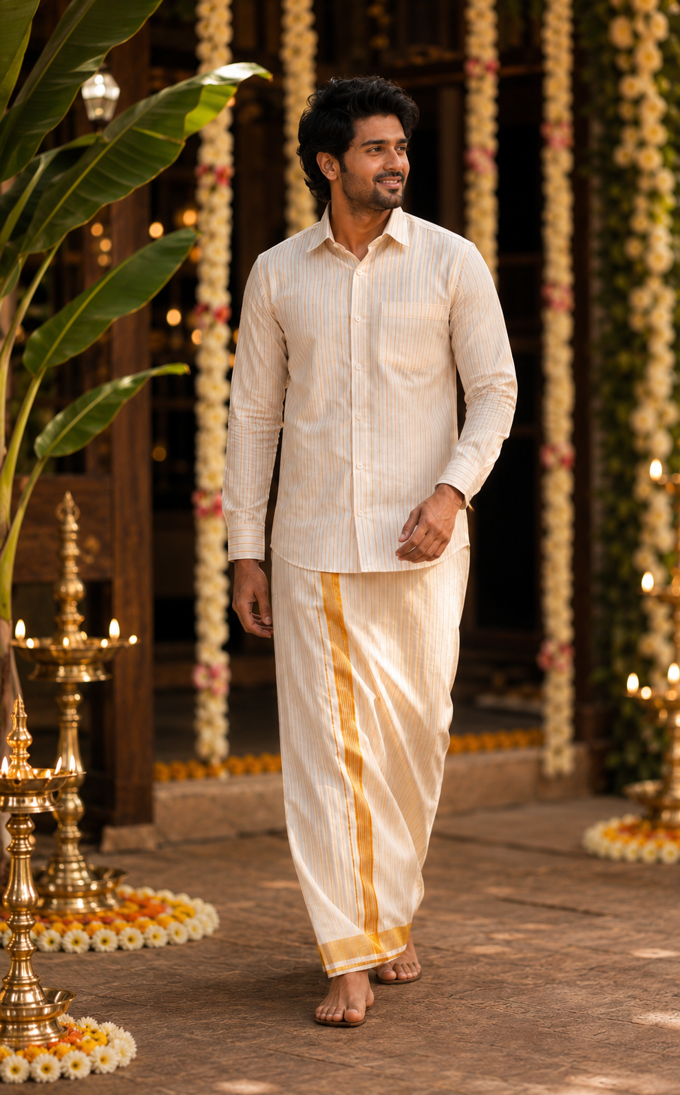 Vaibhava Tissue Combo - Stripes Gold Tissue combo — Cotton Tissue