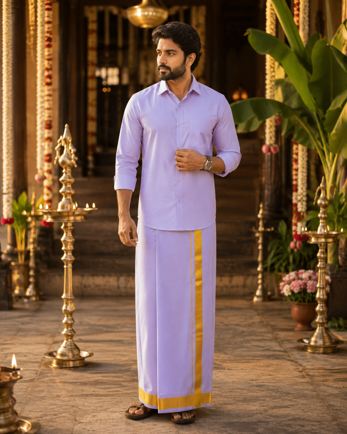 Art Silk Combo - Ultra Violet with Gold Zari Border — Art Silk