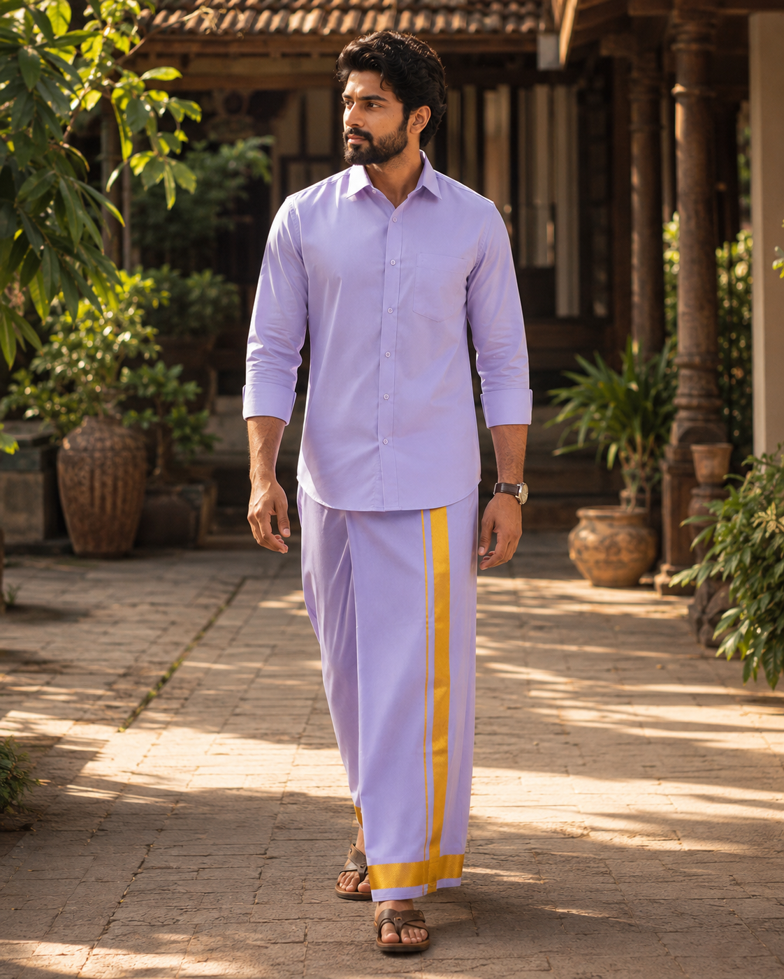 Art Silk Combo - Ultra Violet with Gold Zari Border — Art Silk in Ultra violet — view 3