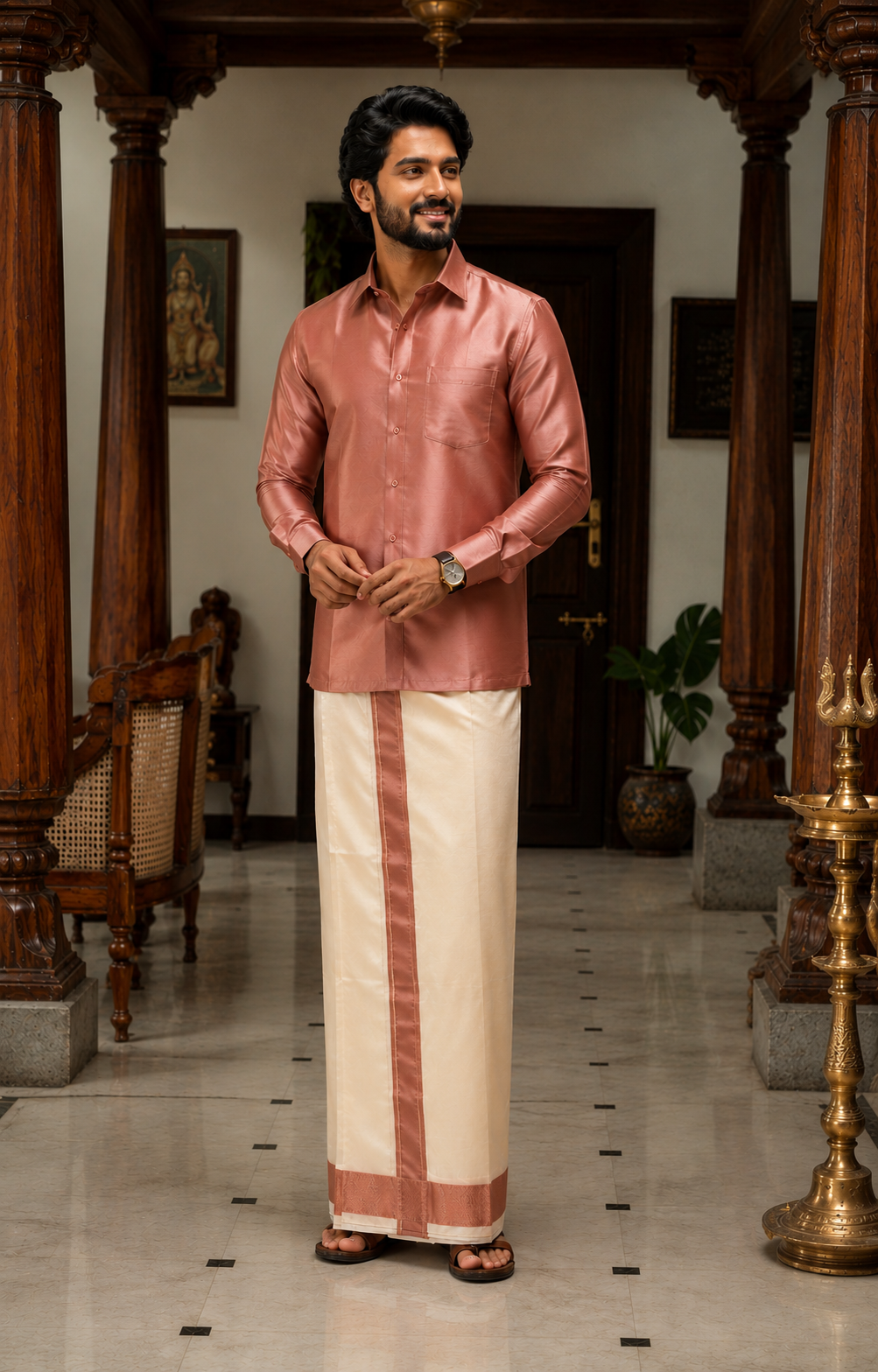 Art Silk Combo - Copper with Gold Zari matching border — Art Silk in Copper tone — view 3