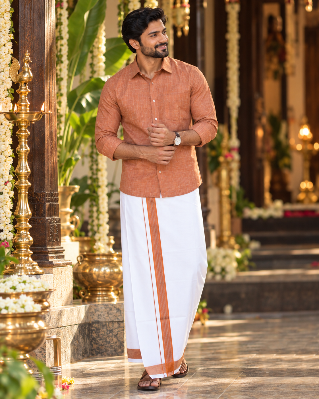 Mellizhai – 100% Cotton Copper Shirt with Copper Zari Border — Cotton